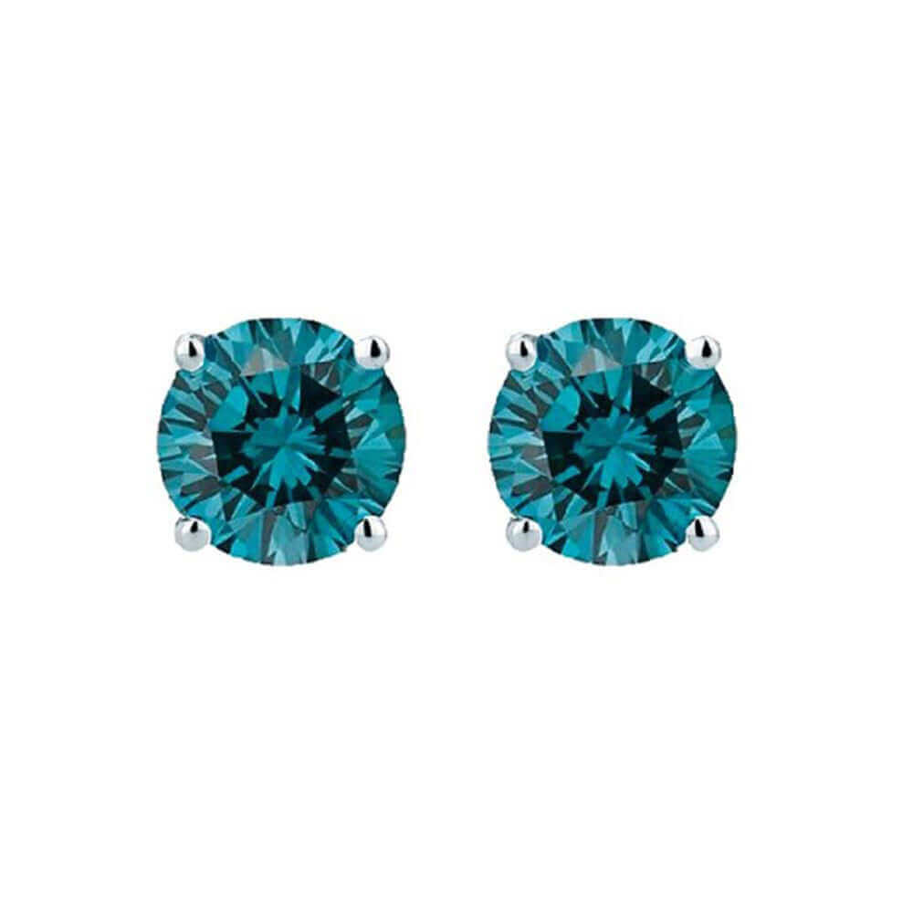 Blue - Round Brilliant Cut Diamond Earring Studs in 14K Gold (1/10ct to 1ct)