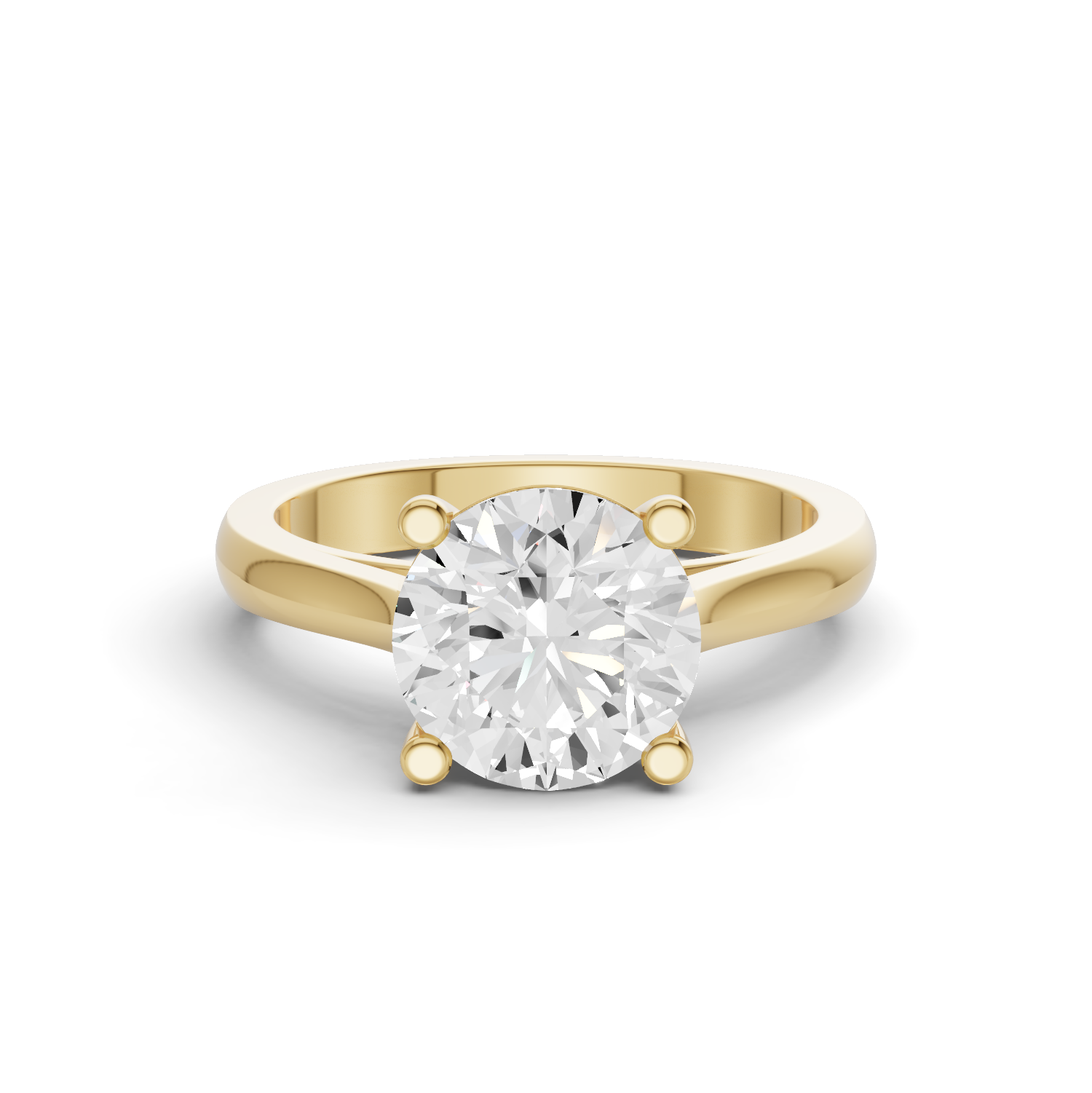 Round Cut Lab Grown Diamond Cathedral Solitaire Ring - 14K Yellow Gold