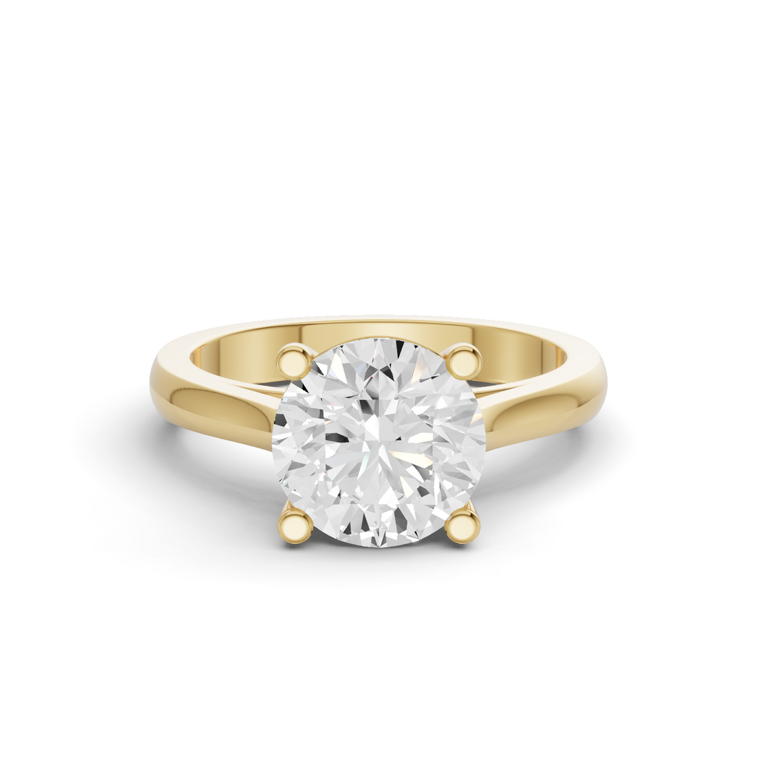 Round Cut Lab Grown Diamond Cathedral Solitaire Ring - 14K Yellow Gold