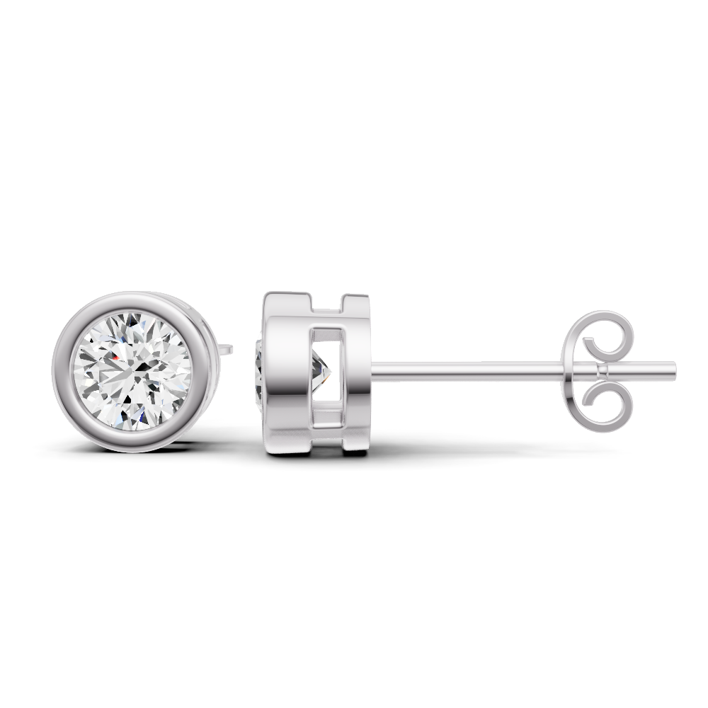 Lab Grown Round Cut Diamond Solitaire Earrings with Bezel Setting