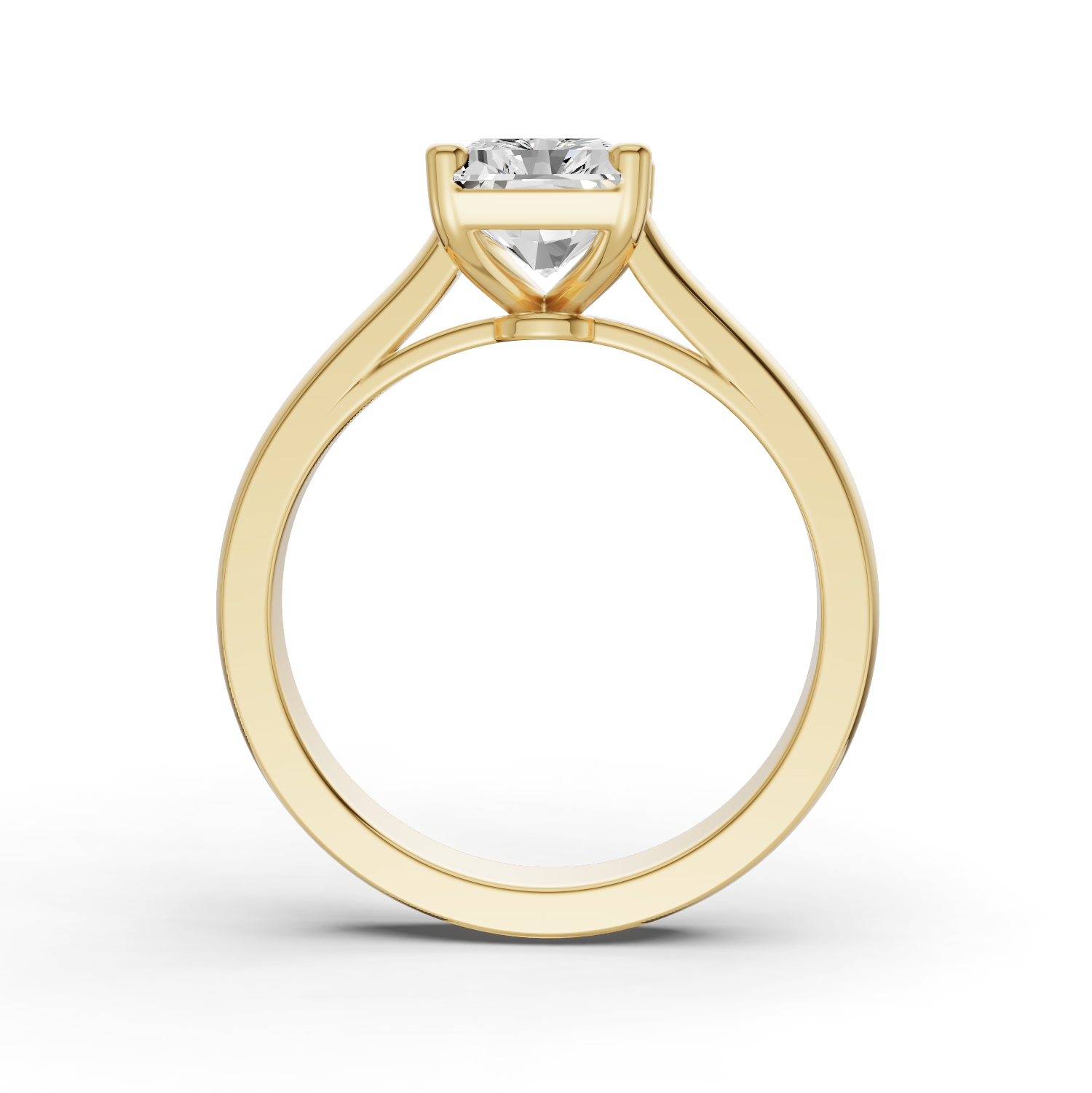 Radiant Cut Lab Grown Diamond Cathedral Solitaire Ring - 14K Yellow Gold