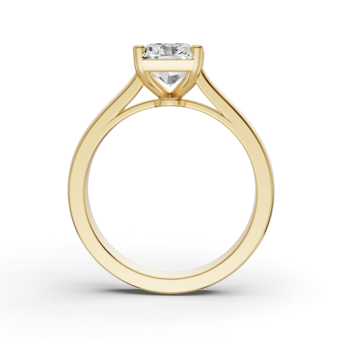 Radiant Cut Lab Grown Diamond Cathedral Solitaire Ring - 14K Yellow Gold