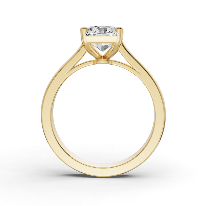 Radiant Cut Lab Grown Diamond Cathedral Solitaire Ring - 14K Yellow Gold