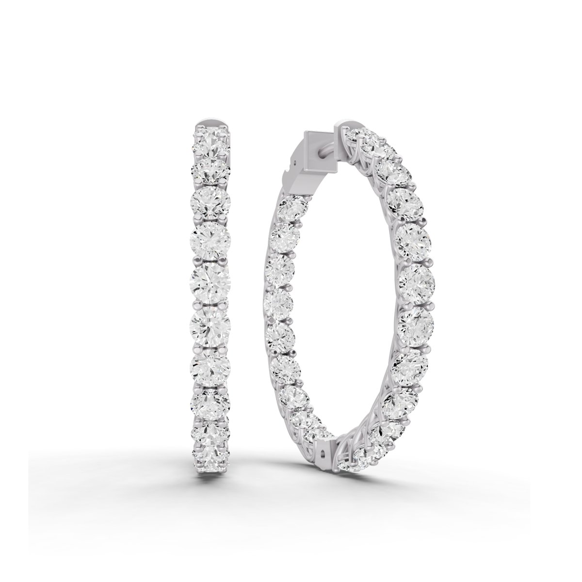 Lucida Setting Round Shape Diamond Hoop Earrings