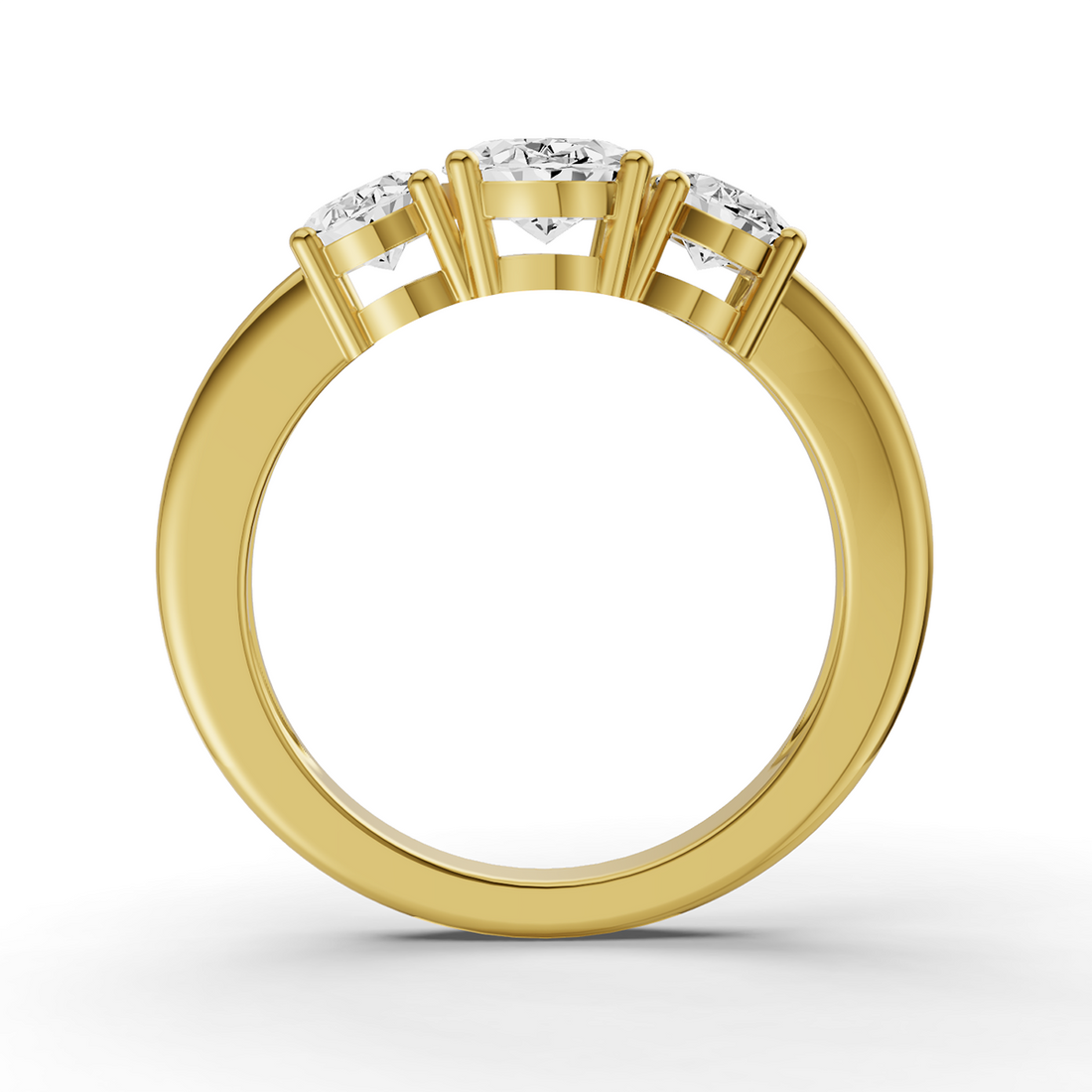 TW Oval Lab Grown 3 Stone Basket Setting Ring - 14K Yellow Gold