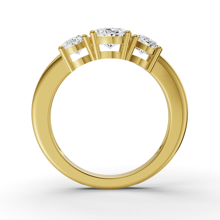 TW Oval Lab Grown 3 Stone Basket Setting Ring - 14K Yellow Gold