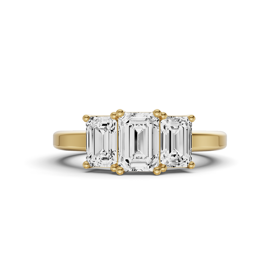 TW Emerald Lab Grown 3 Stone Basket Setting Ring - 14K Yellow Gold