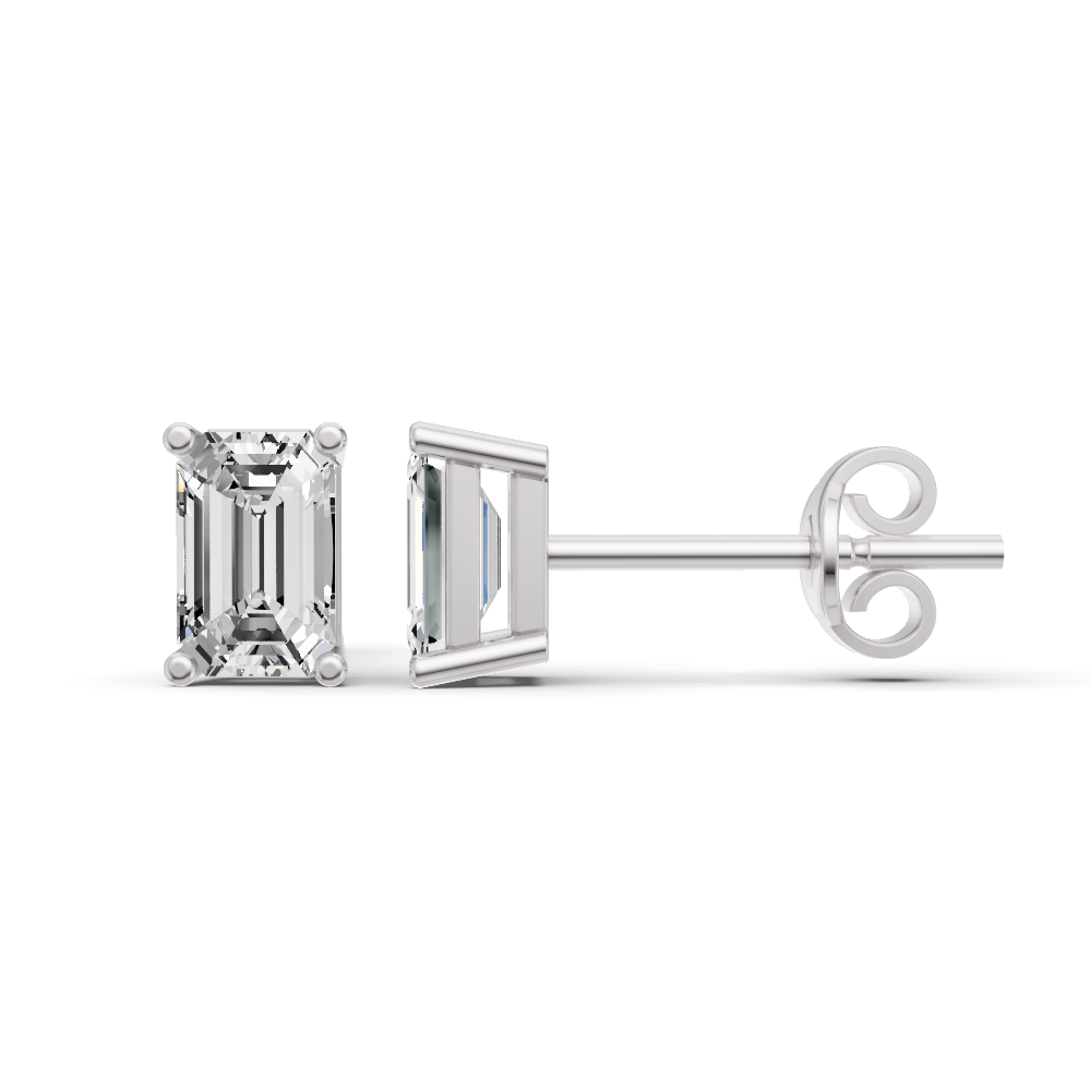 Lab Grown Baguette Shape Diamond Solitaire Earrings with Prong Setting