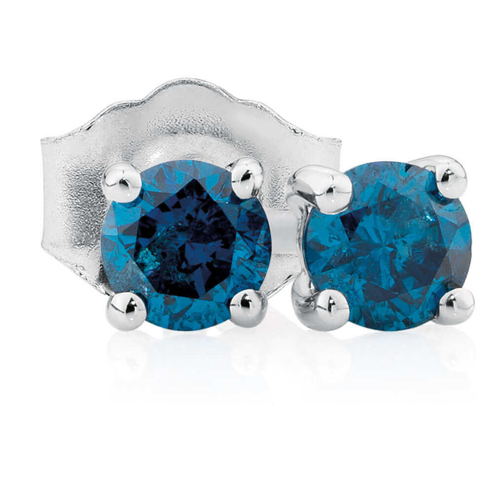Blue - Round Brilliant Cut Diamond Earring Studs in 14K Gold (1/10ct to 1ct)