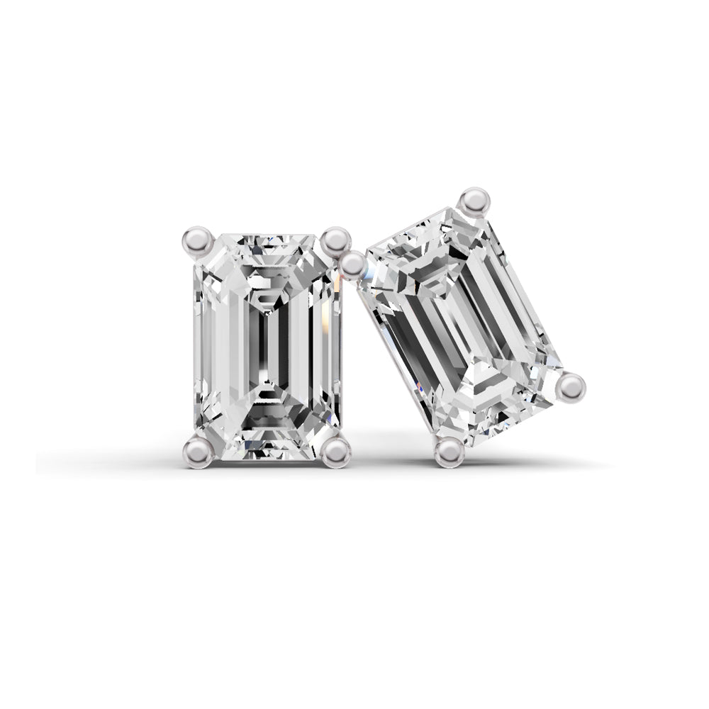 Lab Grown Baguette Shape Diamond Solitaire Earrings with Prong Setting