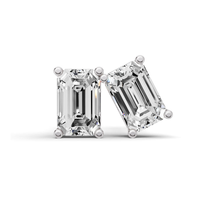 Lab Grown Baguette Shape Diamond Solitaire Earrings with Prong Setting