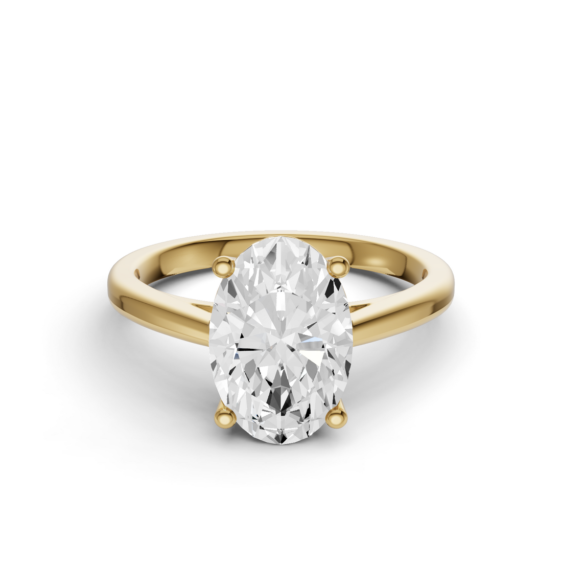 Oval Cut Lab Grown Diamond Basket Split Shank Solitaire Ring - 14K Yellow Gold