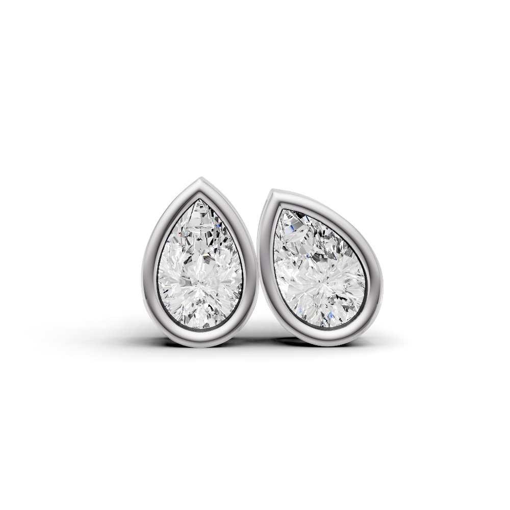 Lab Grown Pear Shape Diamond Solitaire Earrings with Bezel Setting