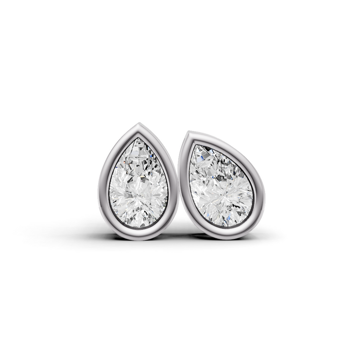 Lab Grown Pear Shape Diamond Solitaire Earrings with Bezel Setting