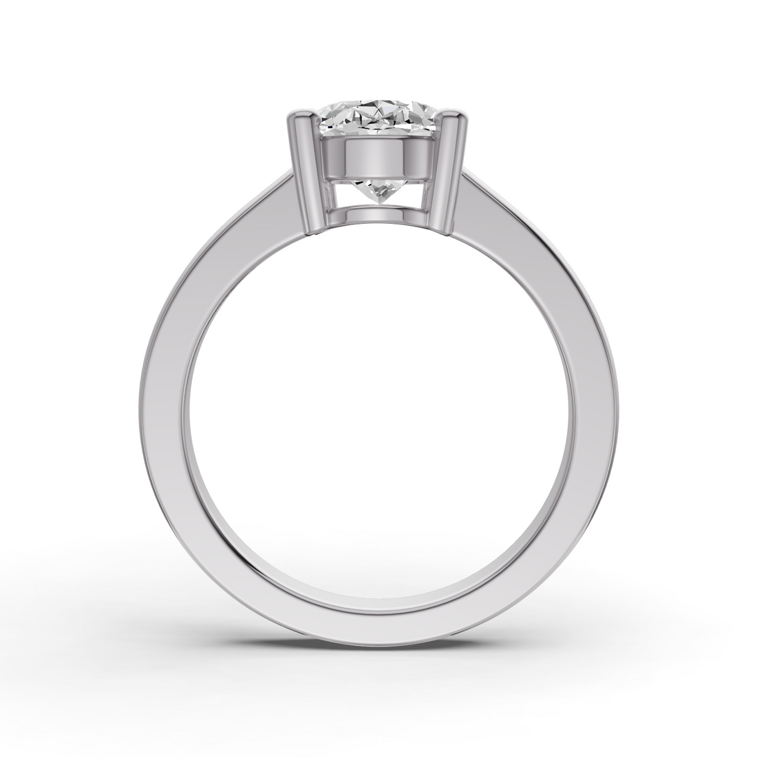Oval Cut Lab Grown Diamond Basket Regular Shank Solitaire Ring - 14K White Gold