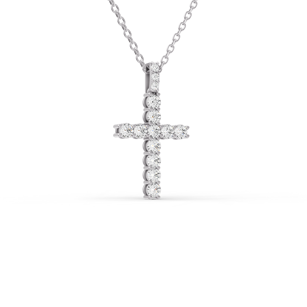 Round Lab Grown Diamond Cross Pendant 11 Stone with Single Bail