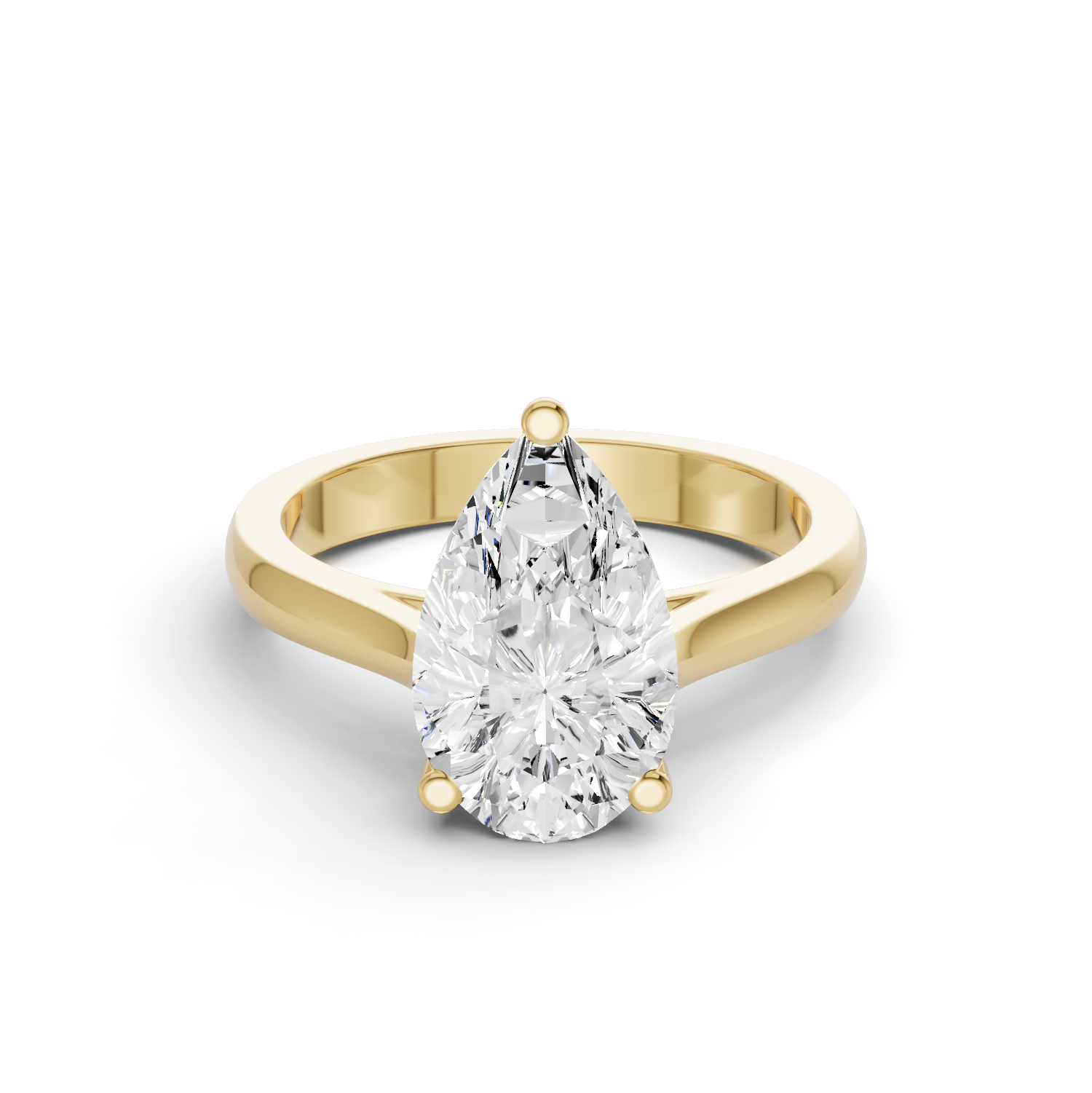 Pear Cut Lab Grown Diamond Cathedral Solitaire Ring - 14K Yellow Gold