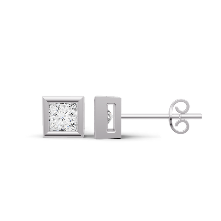 Lab Grown Princess Cut Diamond Solitaire Earrings with Bezel Setting