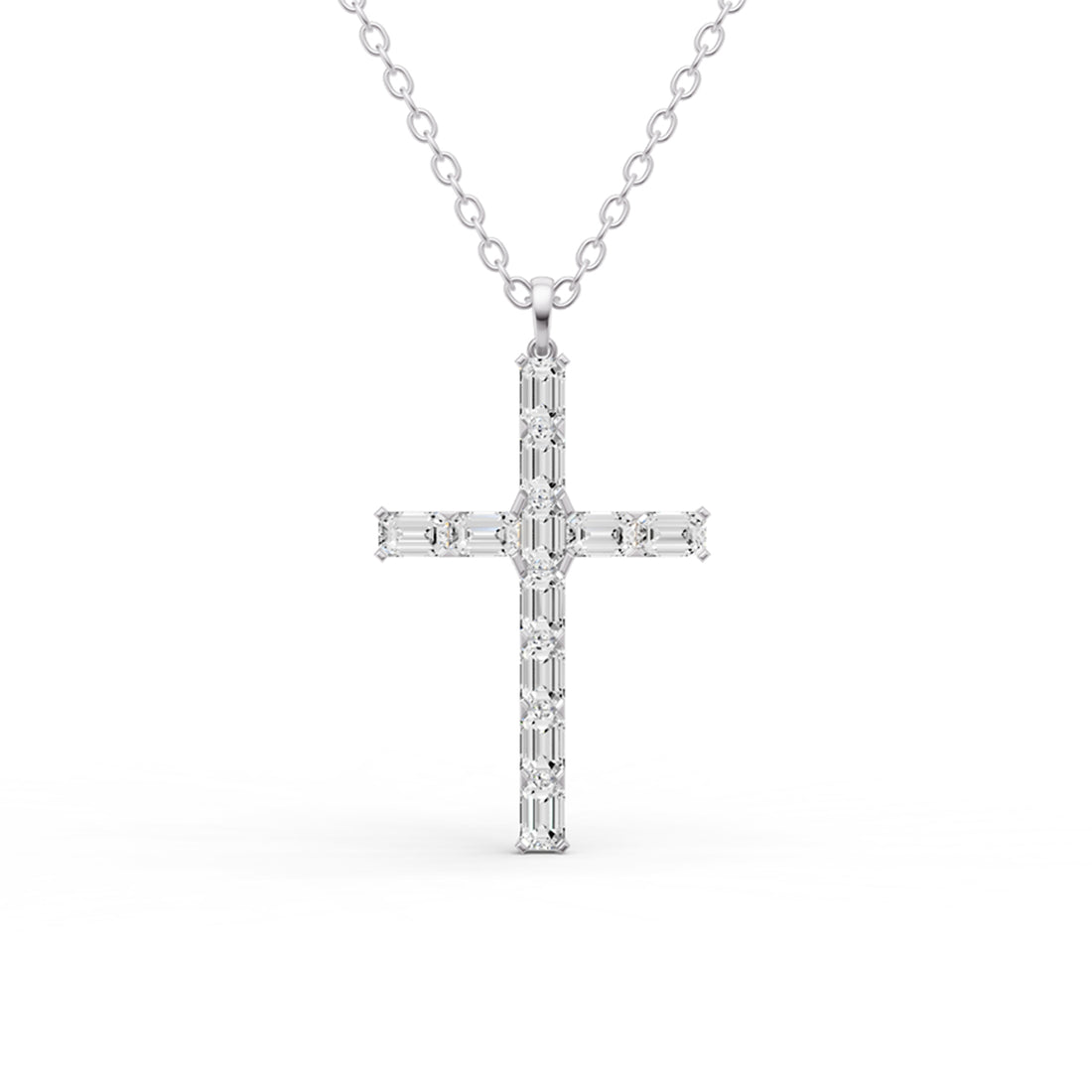 Emerald Cut Lab Grown Diamond Cross Pendant Prong Setting