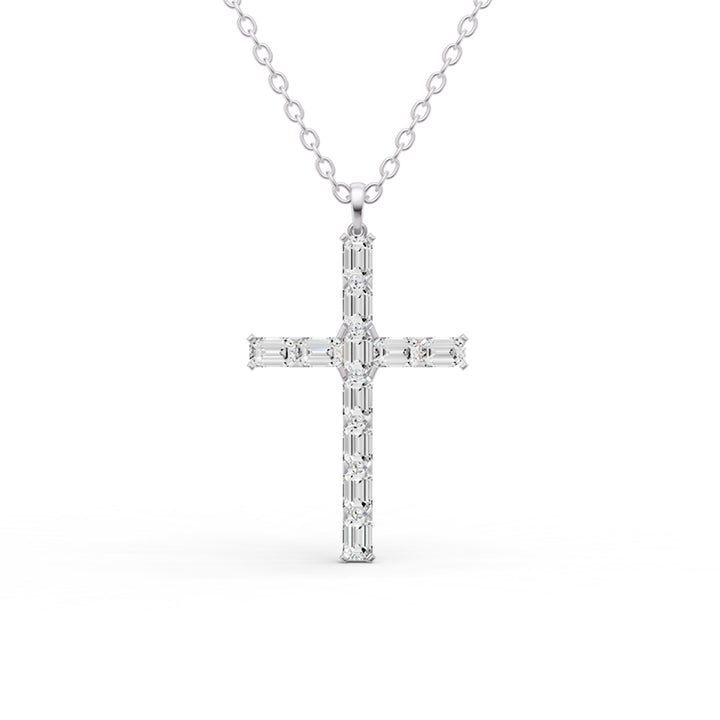 Emerald Cut Lab Grown Diamond Cross Pendant Prong Setting