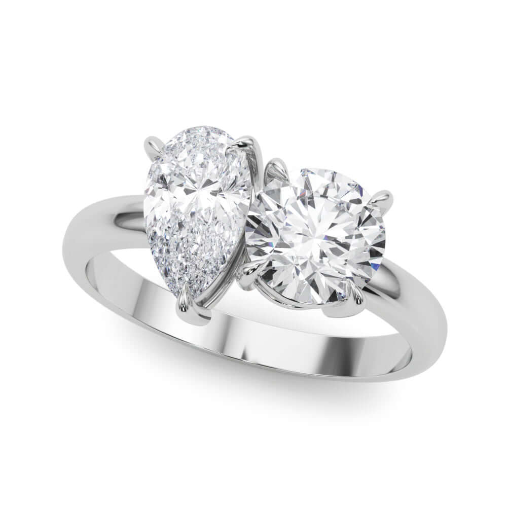 2 Carat Moi et Toi Round and Pear Shape Lab Grown Diamond Engagement Ring