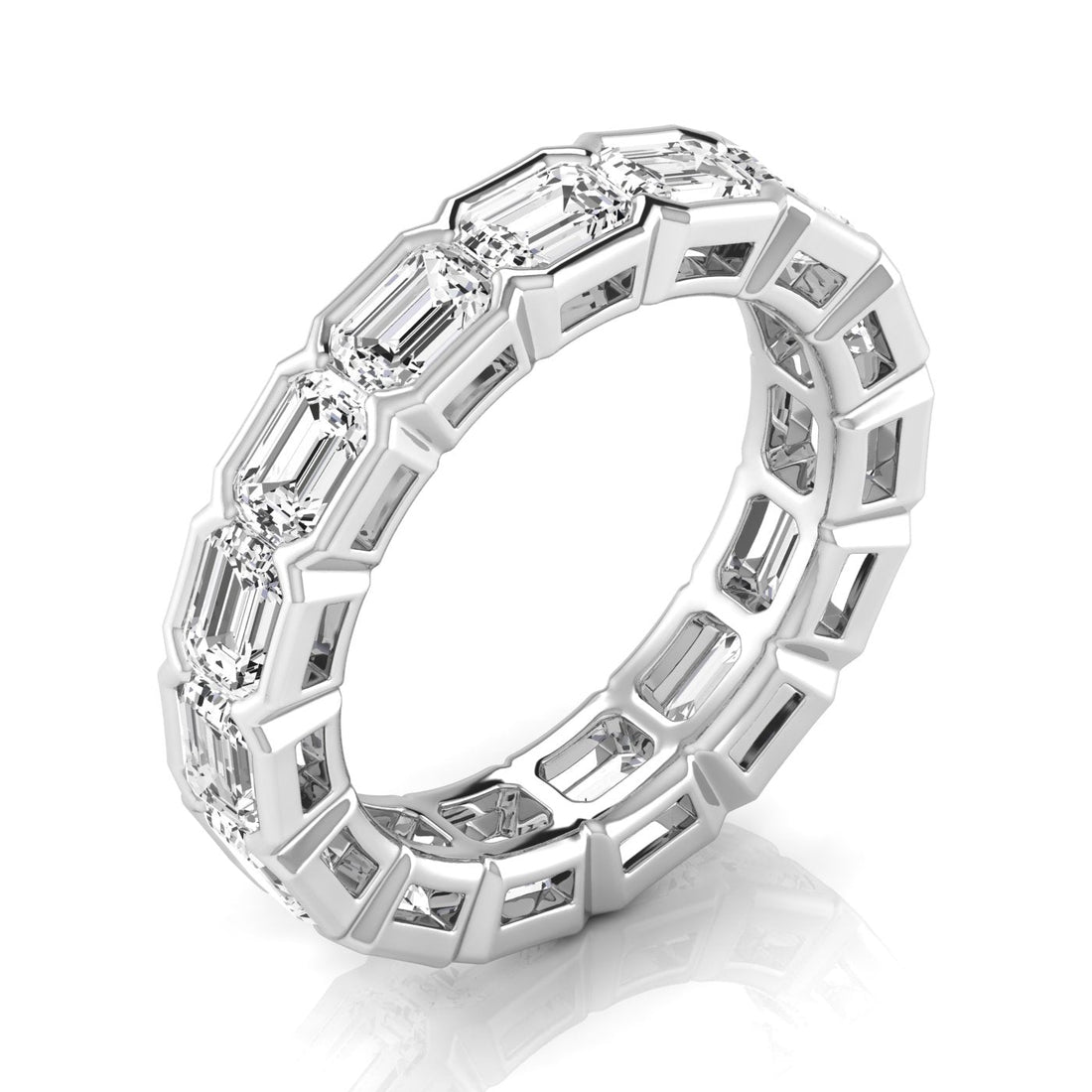 Jewels by Ray Dimoand 14K Gold East-West Half Bezel Emerald Cut Lab Grown Diamond Eternity Band | 14K Gold, Stone Size-0.33 | E-F Color, VS-SI Clarity | 30 Day Free Return