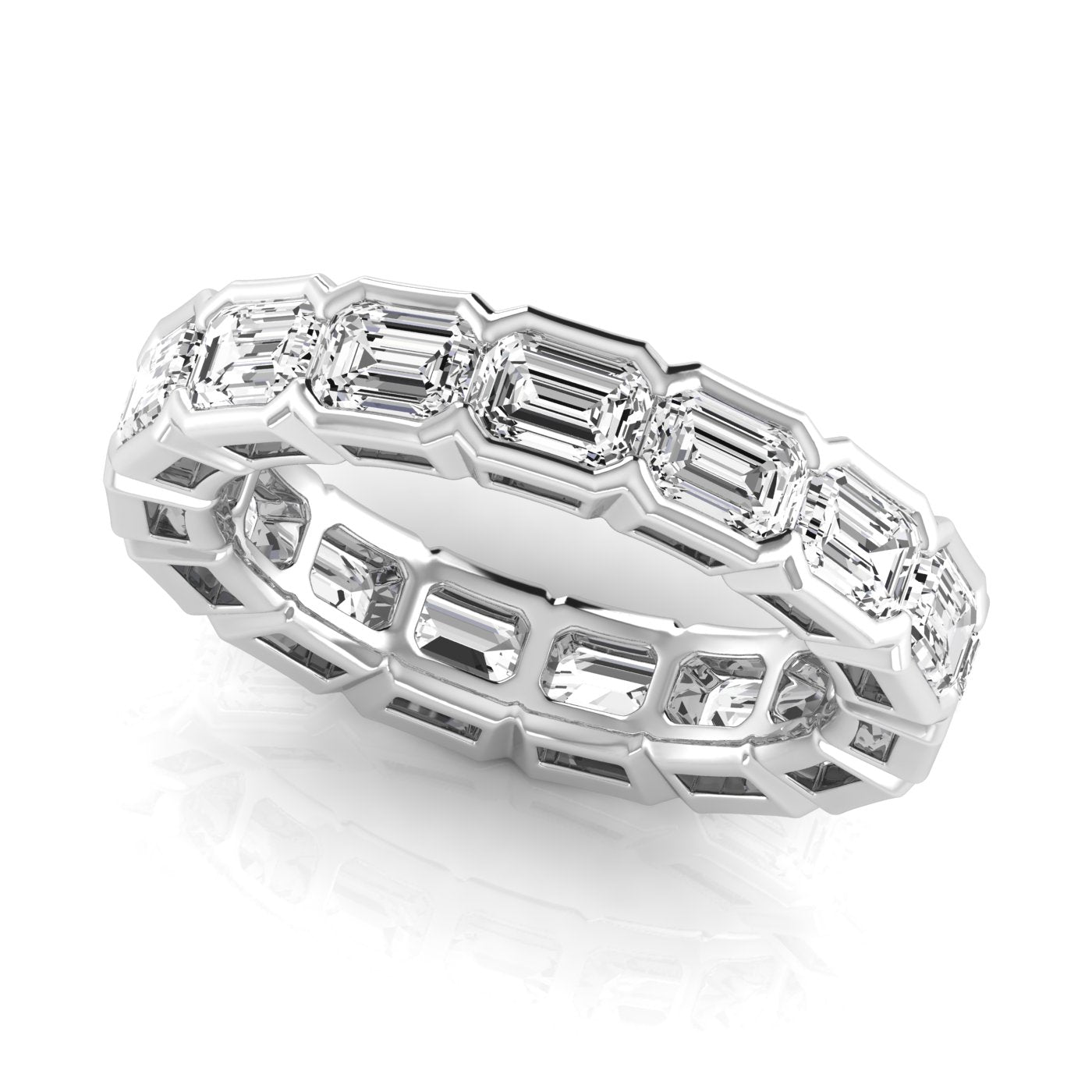 Jewels by Ray Dimoand 14K Gold East-West Half Bezel Emerald Cut Lab Grown Diamond Eternity Band | 14K Gold, Stone Size-0.33 | E-F Color, VS-SI Clarity | 30 Day Free Return