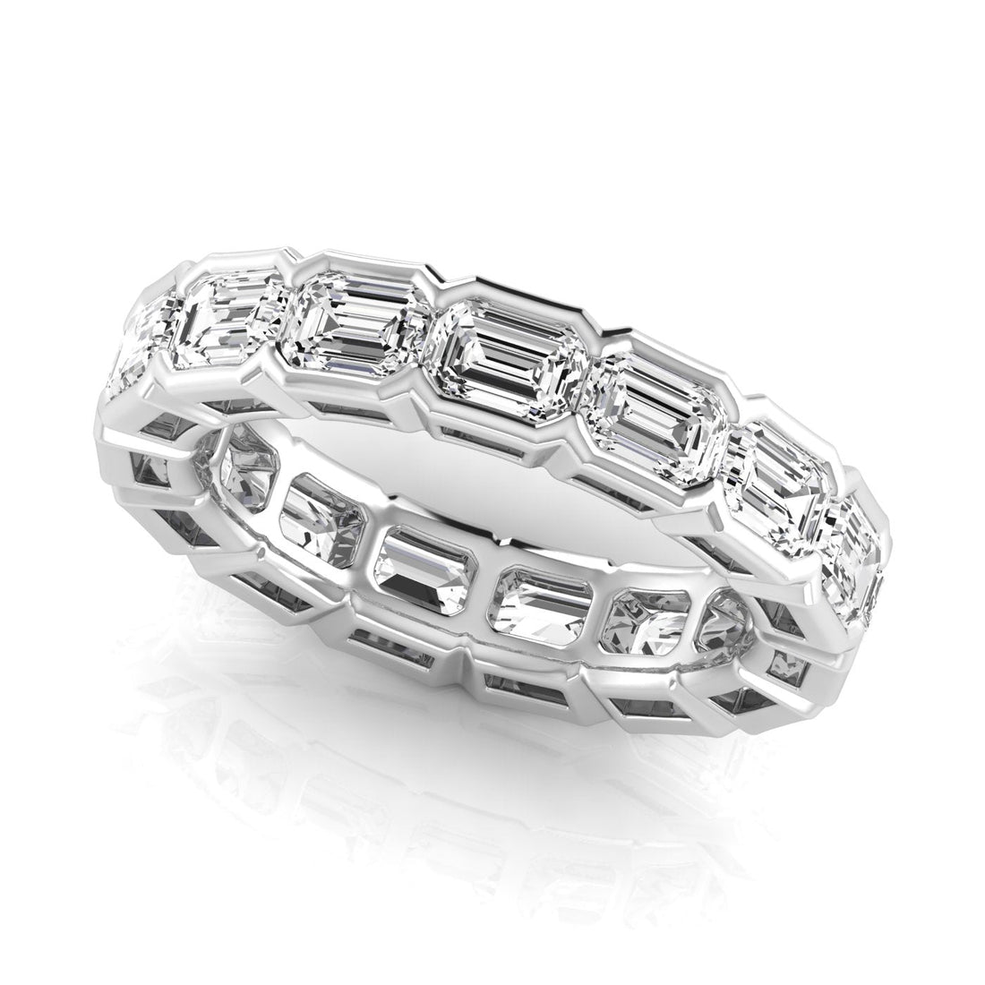 Jewels by Ray Dimoand 14K Gold East-West Half Bezel Emerald Cut Lab Grown Diamond Eternity Band | 14K Gold, Stone Size-0.33 | E-F Color, VS-SI Clarity | 30 Day Free Return