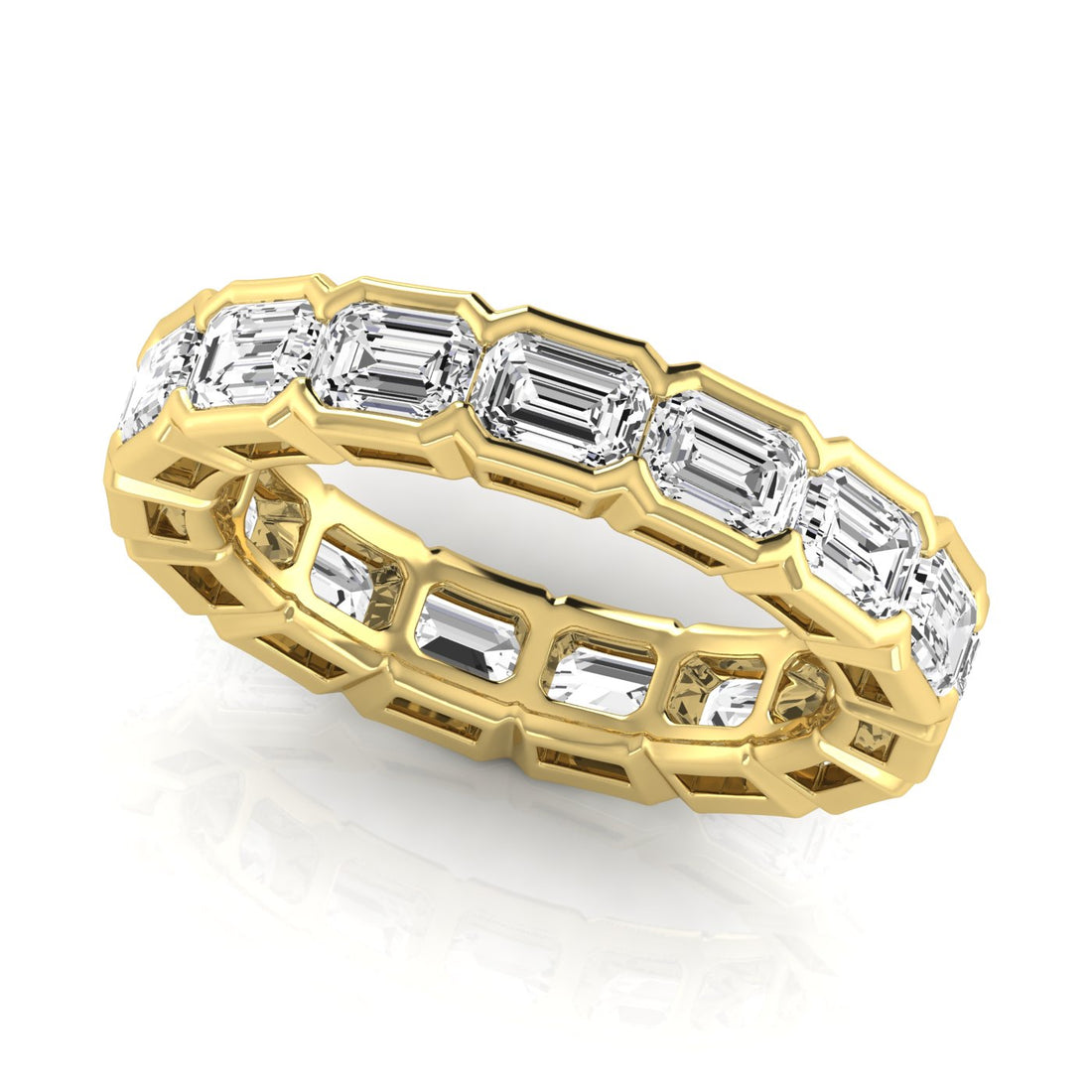 Jewels by Ray Dimoand 14K Gold East-West Half Bezel Emerald Cut Lab Grown Diamond Eternity Band | 14K Gold, Stone Size-0.33 | E-F Color, VS-SI Clarity | 30 Day Free Return