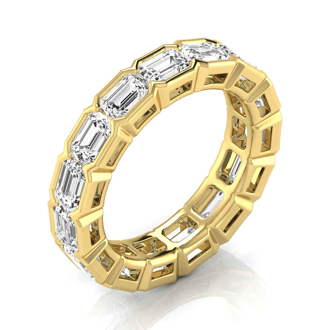 Jewels by Ray Dimoand 14K Gold East-West Half Bezel Emerald Cut Lab Grown Diamond Eternity Band | 14K Gold, Stone Size-0.33 | E-F Color, VS-SI Clarity | 30 Day Free Return