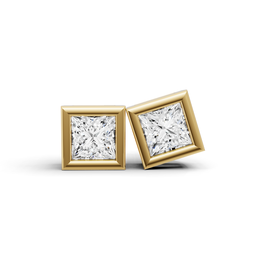 Lab Grown Princess Cut Diamond Solitaire Earrings with Bezel Setting