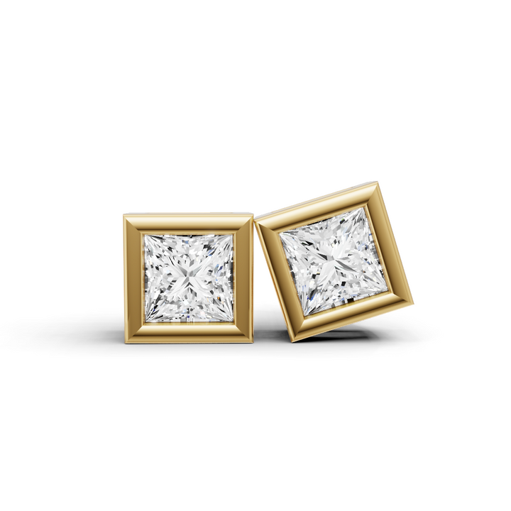Lab Grown Princess Cut Diamond Solitaire Earrings with Bezel Setting