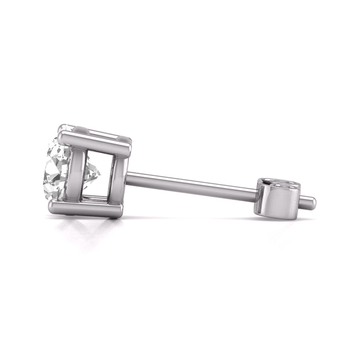 Round Lab Grown Diamond Solitaire Stud Earrings with Basket Setting Pushbacks
