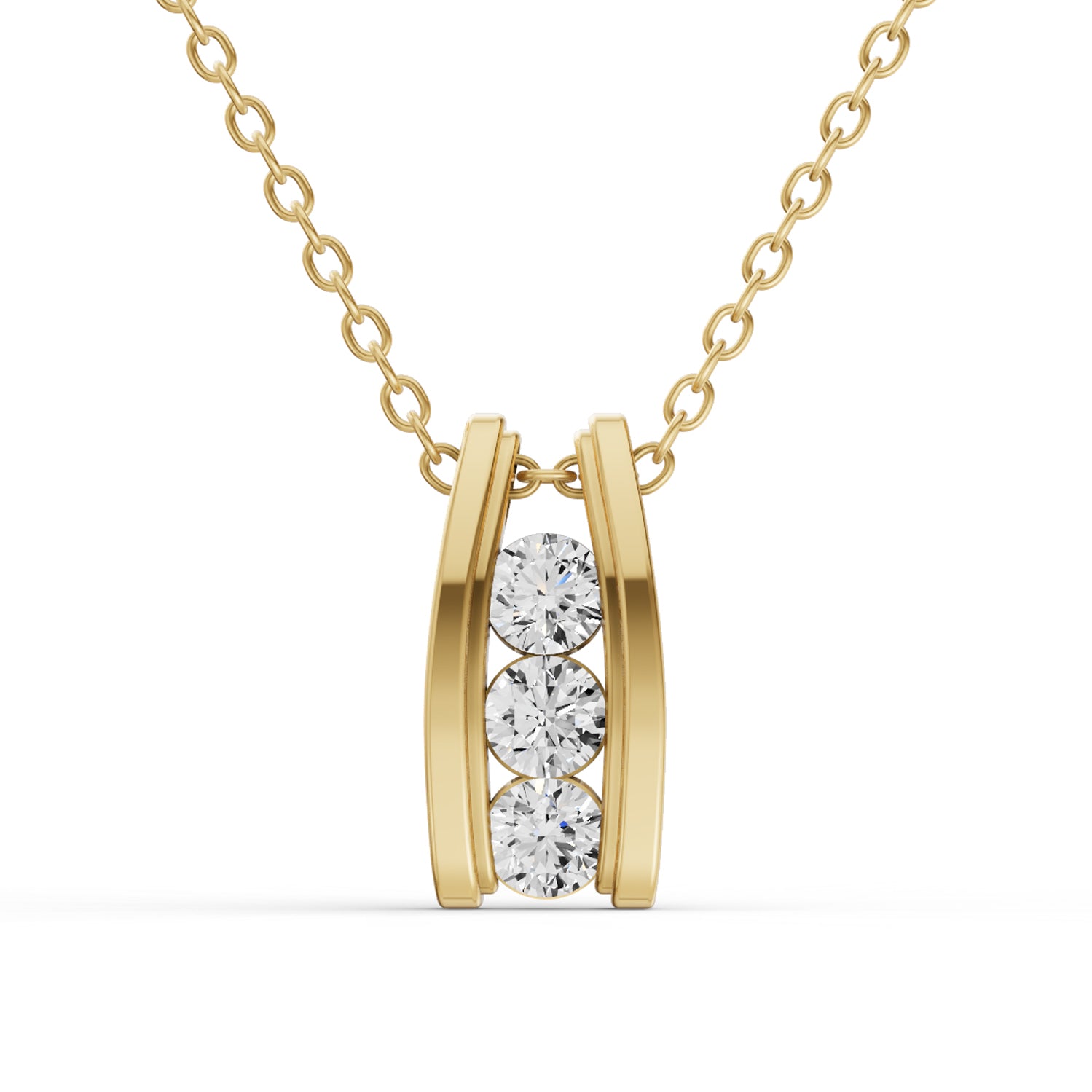 Round Lab Grown Diamond Three Stone Ladder Pendant With Channel Setting