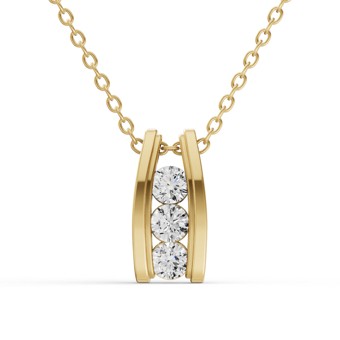 Round Lab Grown Diamond Three Stone Ladder Pendant With Channel Setting