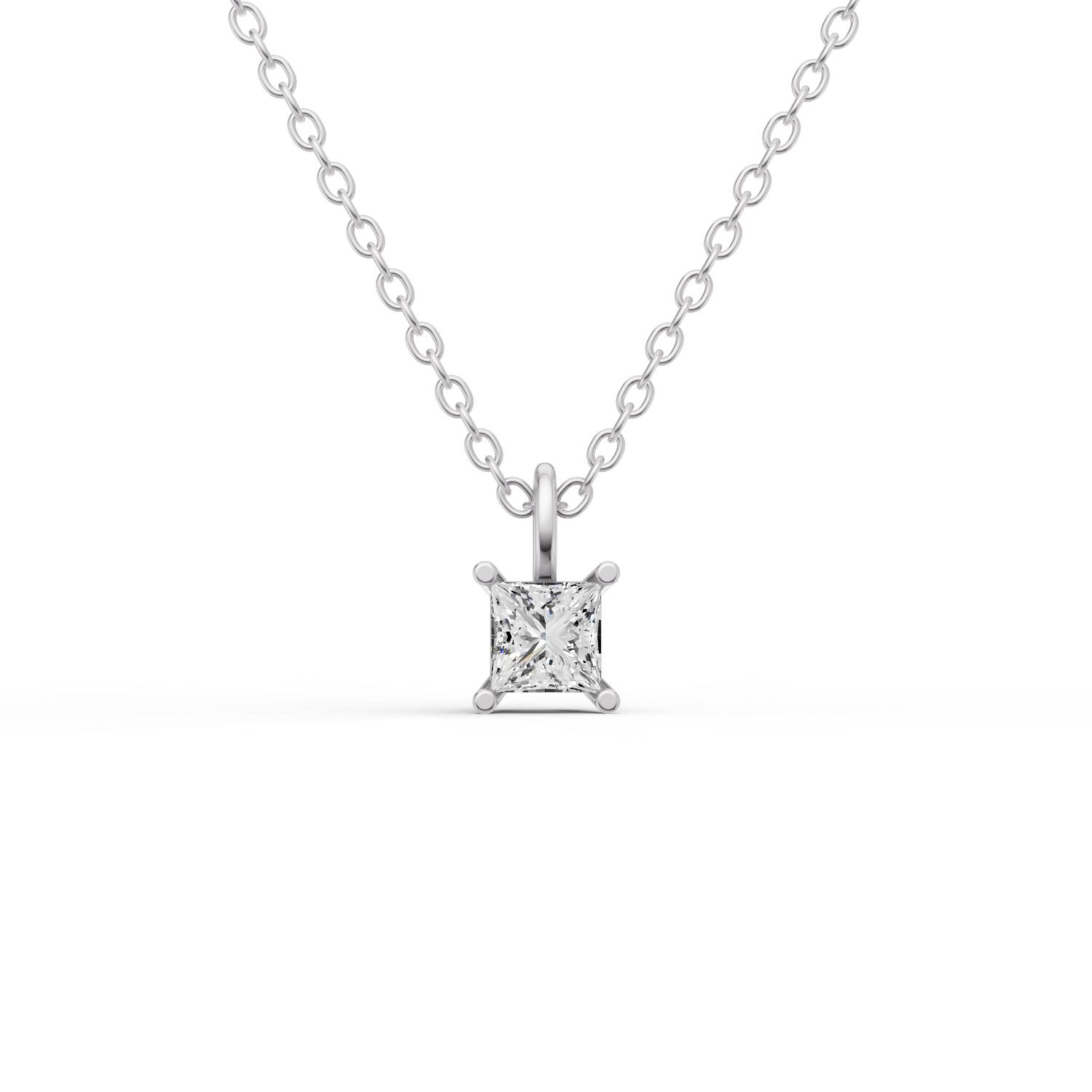 Lab Grown Princess Cut Diamond Solitaire Pendant with Bail