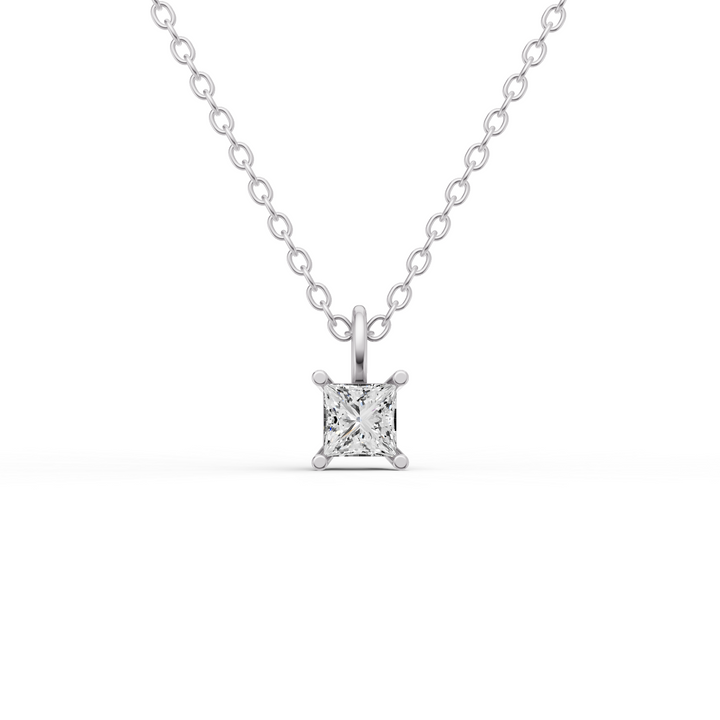 Lab Grown Princess Cut Diamond Solitaire Pendant with Bail