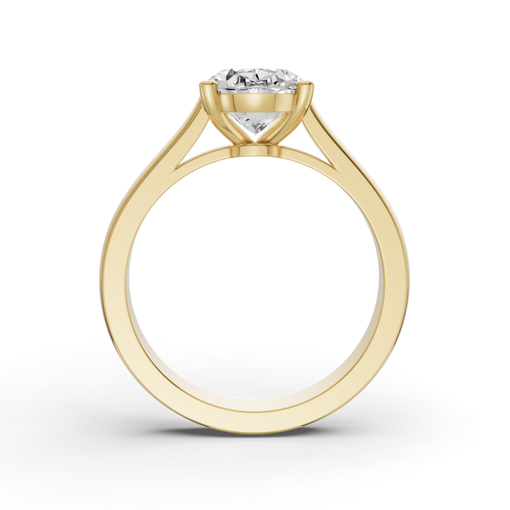Oval Cut Lab Grown Diamond Cathedral Solitaire Ring - 14K Yellow Gold