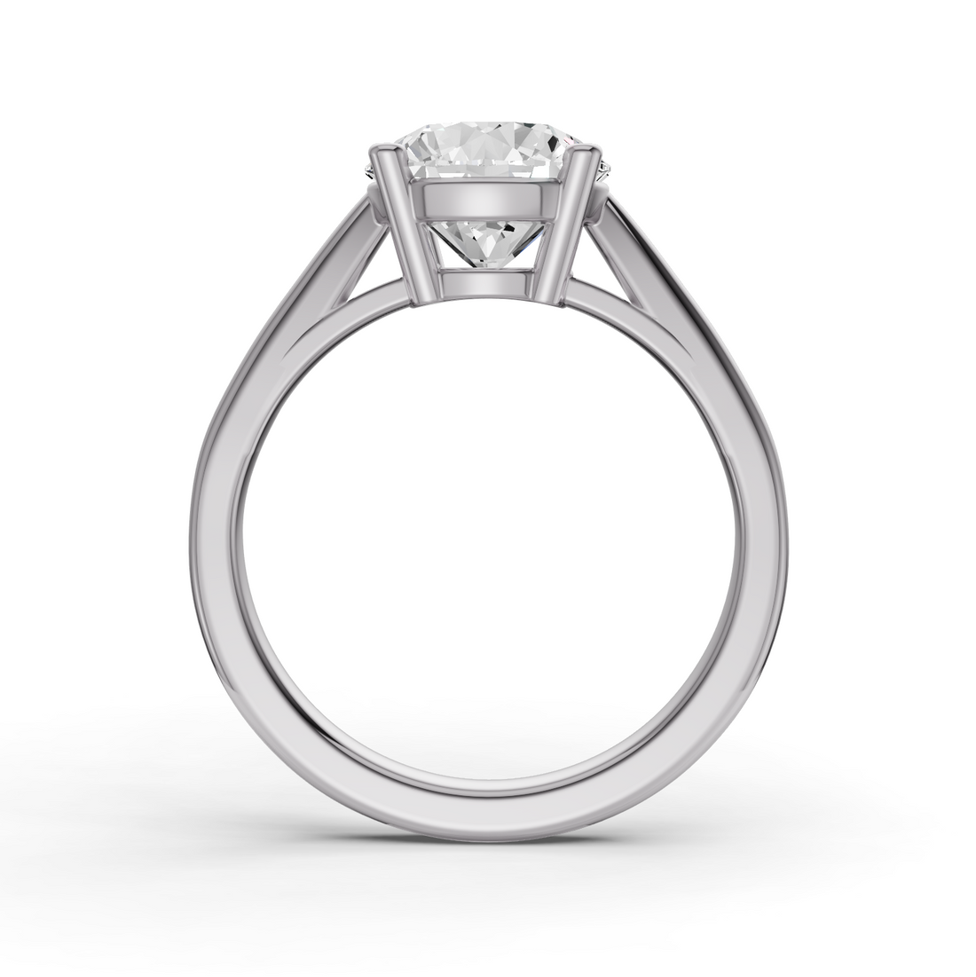 Round Cut Lab Grown Diamond Basket Split Shank Solitaire Ring - 14K White Gold