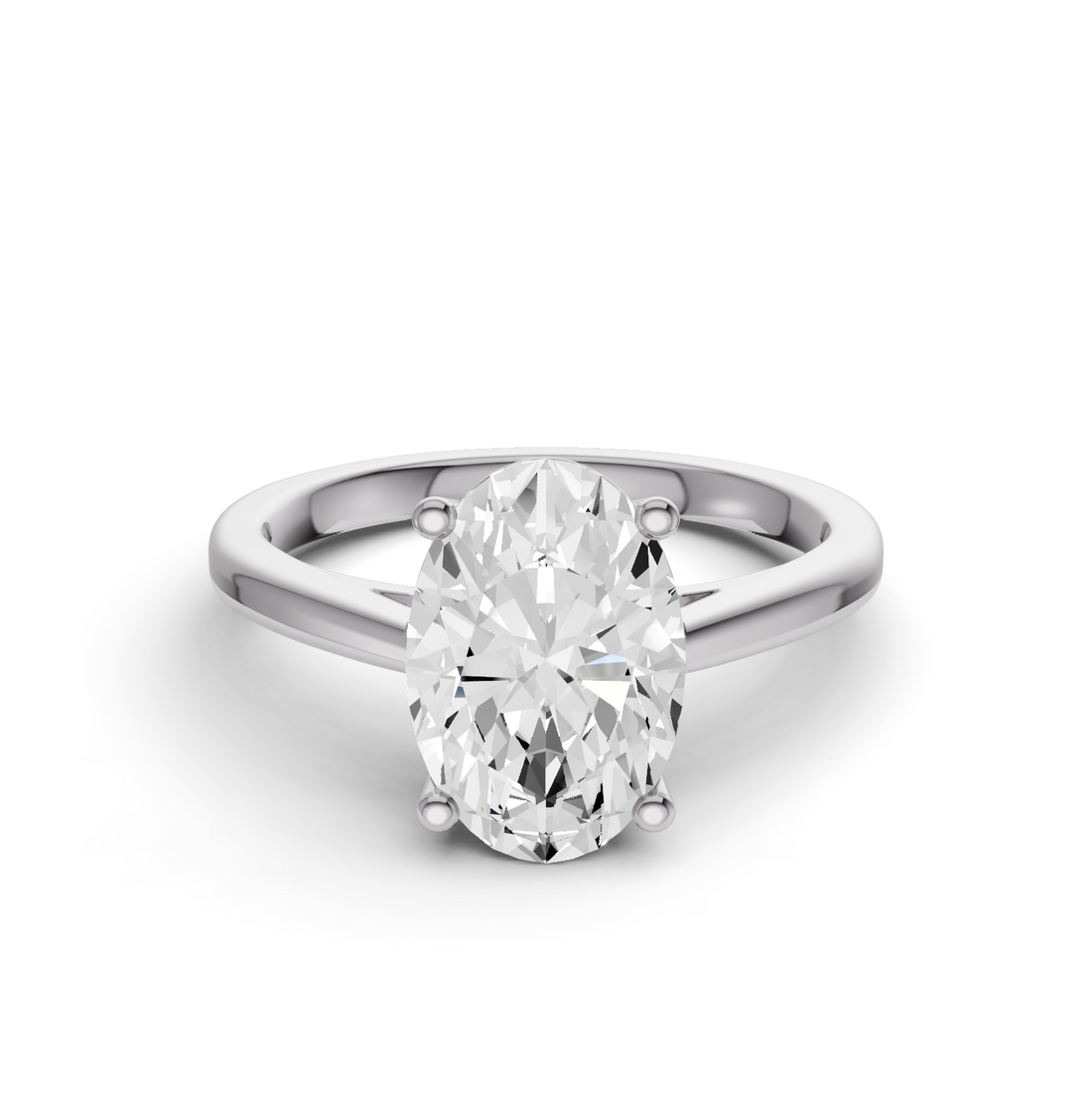Oval Cut Lab Grown Diamond Basket Split Shank Solitaire Ring - 14K White Gold