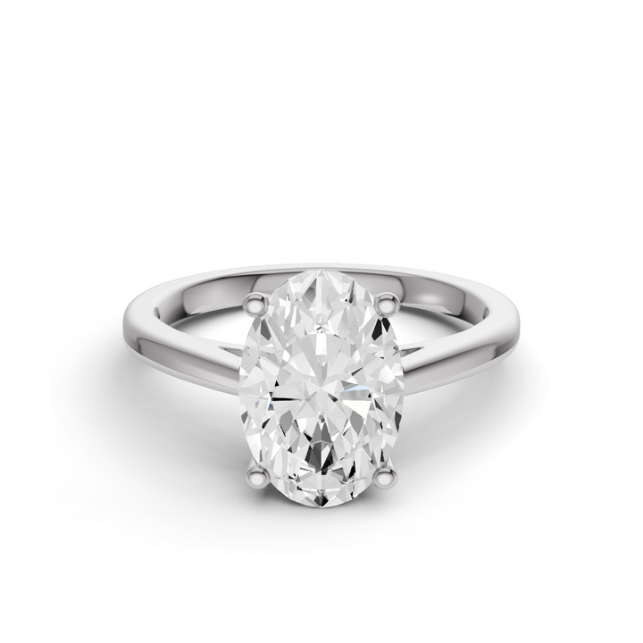 Oval Cut Lab Grown Diamond Basket Split Shank Solitaire Ring - 14K White Gold