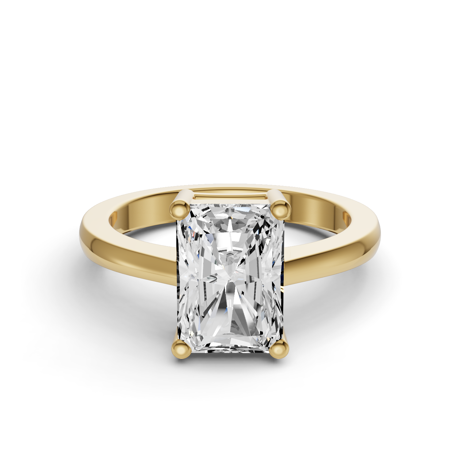 Radiant Cut Lab Grown Diamond Basket Regular Shank Solitaire Ring - 14K Yellow Gold