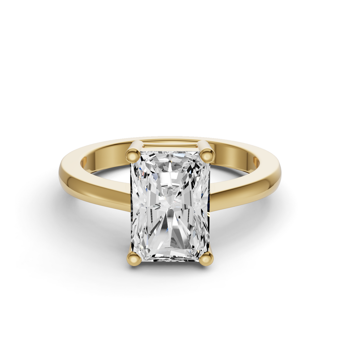 Radiant Cut Lab Grown Diamond Basket Regular Shank Solitaire Ring - 14K Yellow Gold