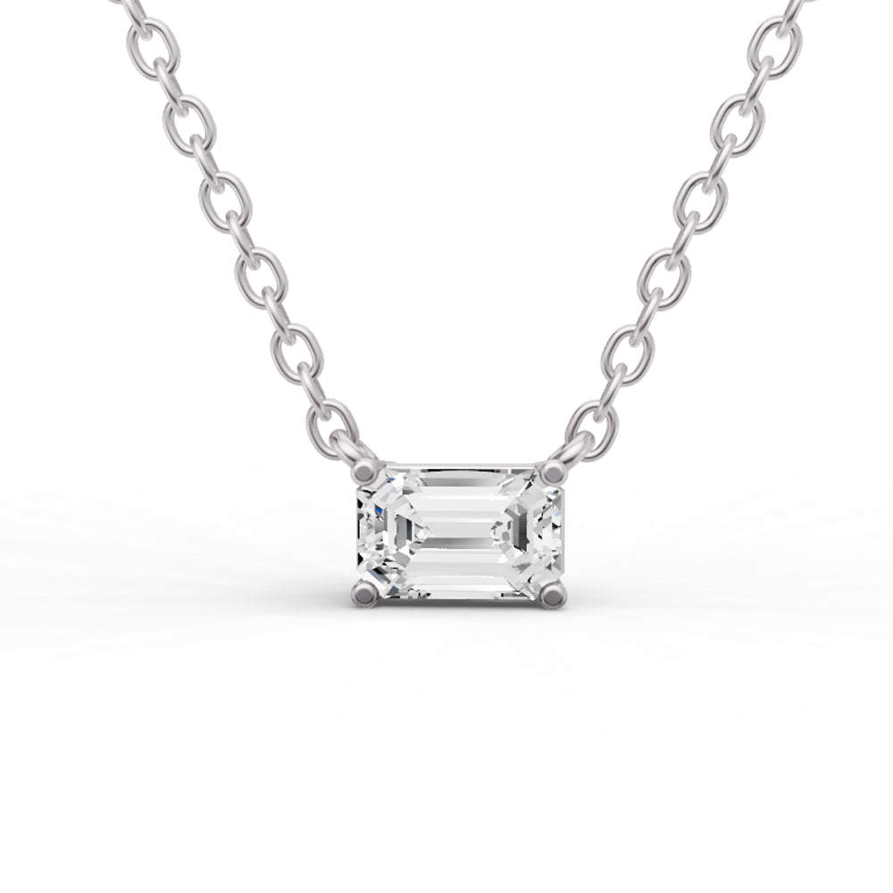 Lab Grown Floating Emerald Shape Diamond Solitaire Pendant