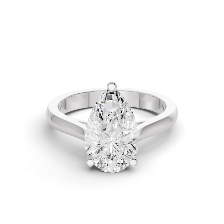 Pear Cut Lab Grown Diamond Cathedral Solitaire Ring - 14K White Gold