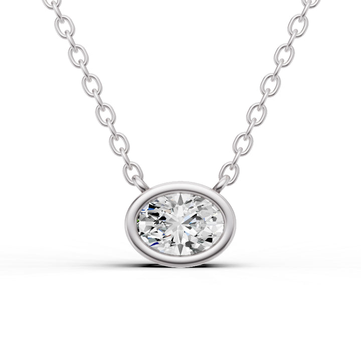 Lab Grown Oval Shape Diamond Solitaire Pendant with Bezel Setting