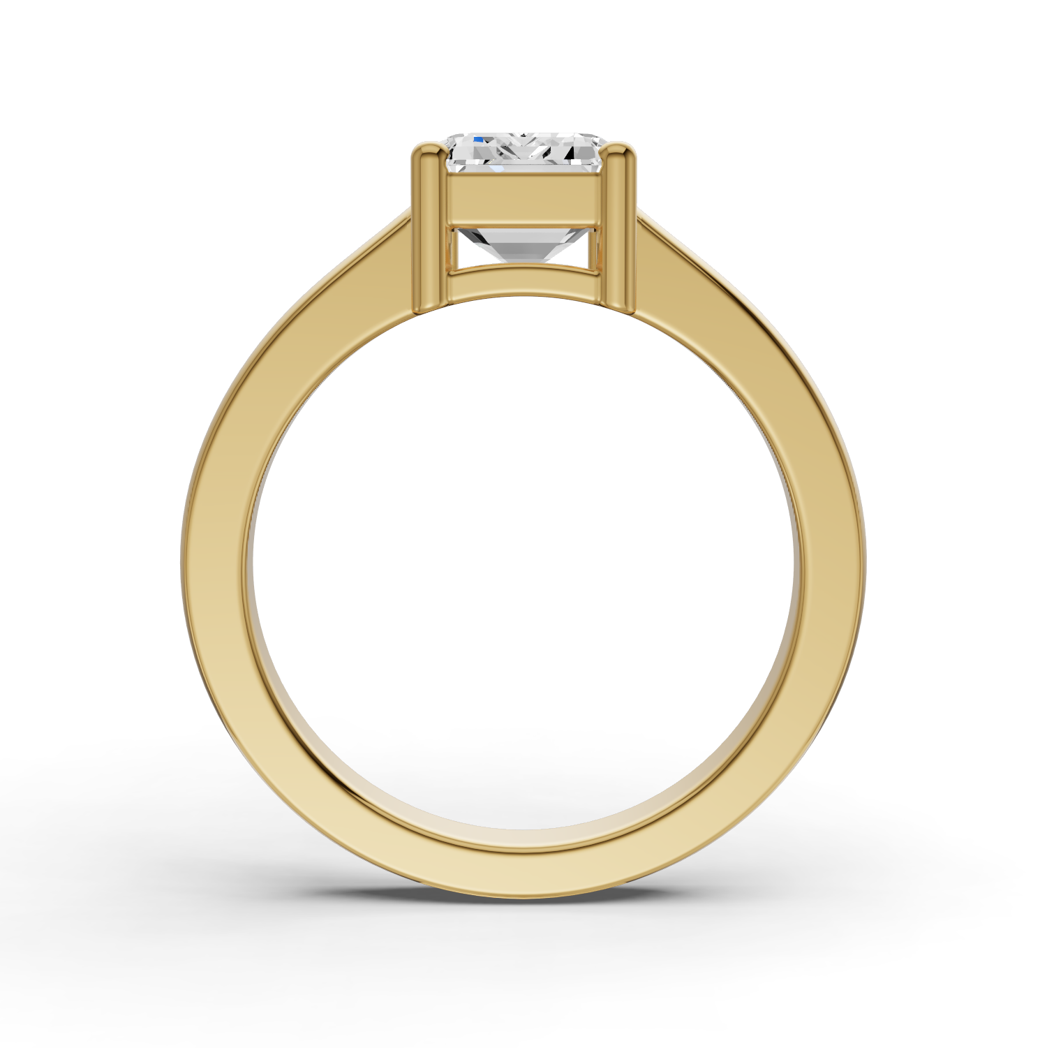Emerald Cut Lab Grown Diamond Basket Regular Shank Solitaire Ring - 14K Yellow Gold