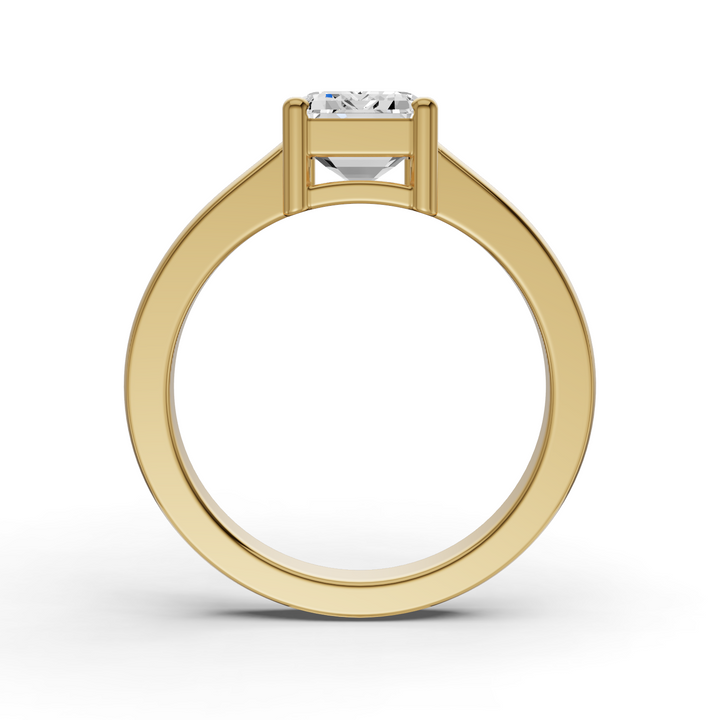 Emerald Cut Lab Grown Diamond Basket Regular Shank Solitaire Ring - 14K Yellow Gold