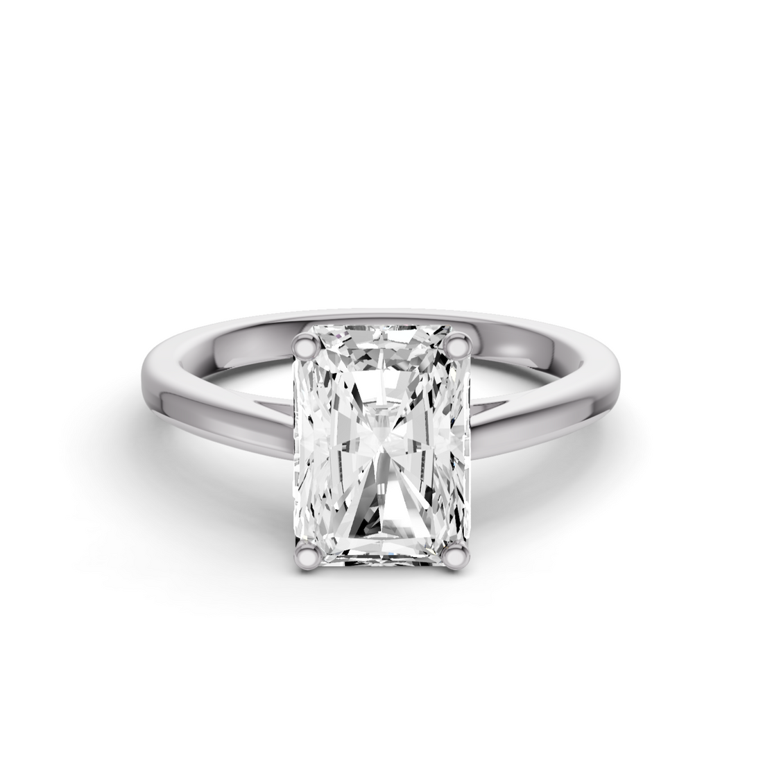 Radiant Cut Lab Grown Diamond Basket Split Shank Solitaire Ring - 14K White Gold