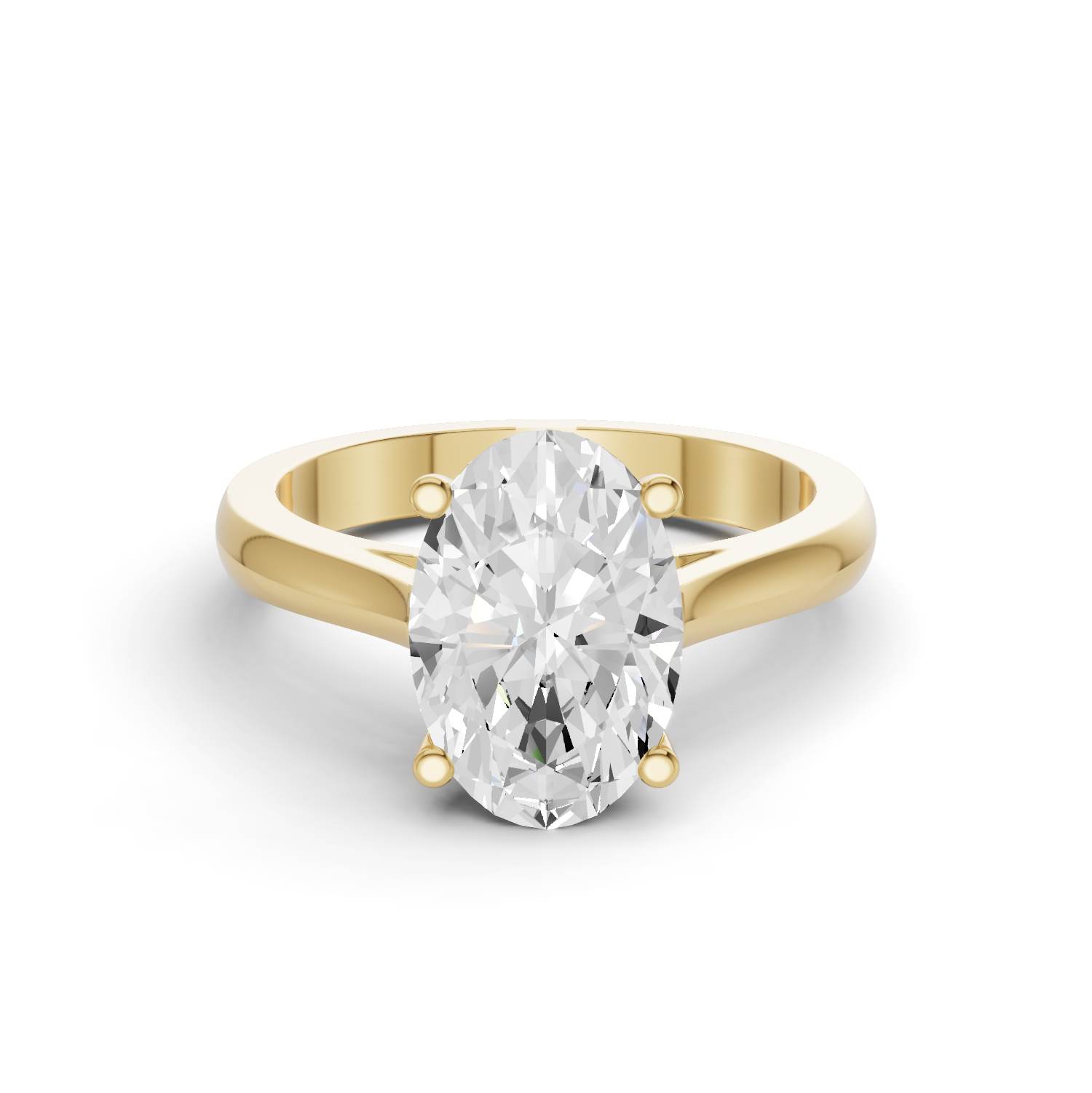 Oval Cut Lab Grown Diamond Cathedral Solitaire Ring - 14K Yellow Gold